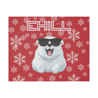 Chill, Polar Bear, Matte Canvas, Stretched 0.75", wall art, snowflakes - red