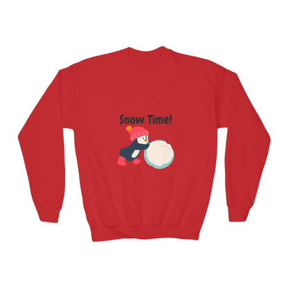 Snow Time Youth Crewneck Sweatshirt, penquin, Christmas