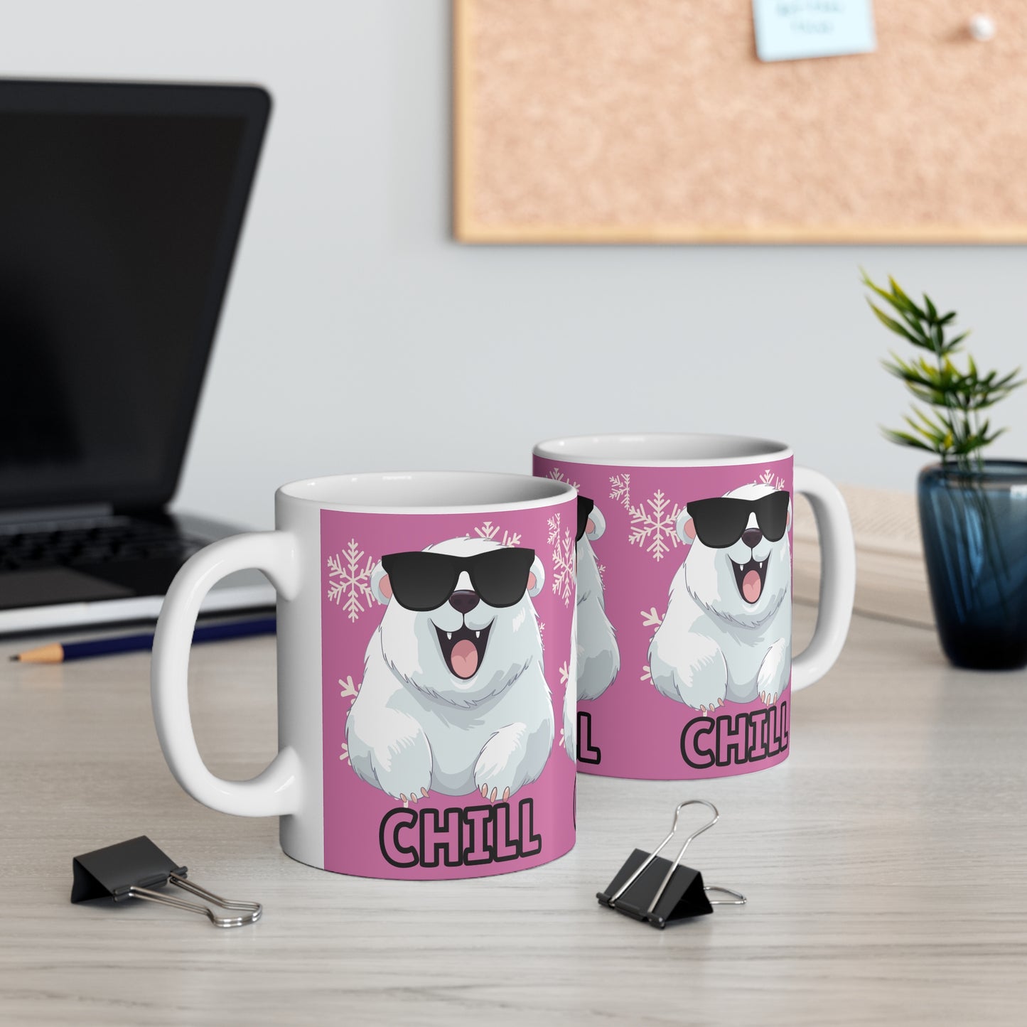 Chill Polar Bear, Mug 11oz, light pink, coffee, tea, hot chocolate