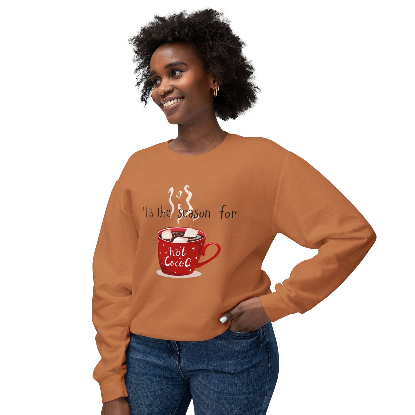 'Tis the Season for Hot Cocoa Unisex Lightweight Crewneck Sweatshirt, Christmas
