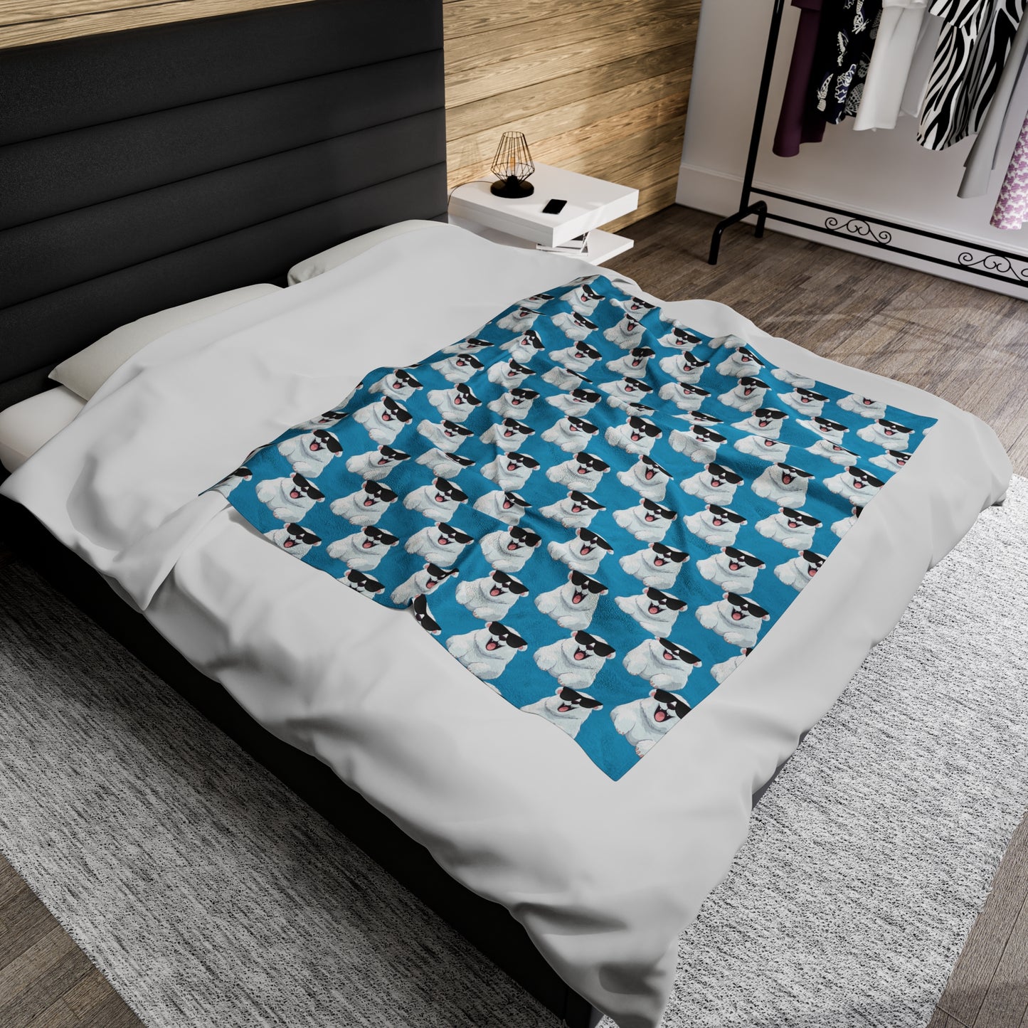 Polar Bear Velveteen Plush Blanket - Turquoise