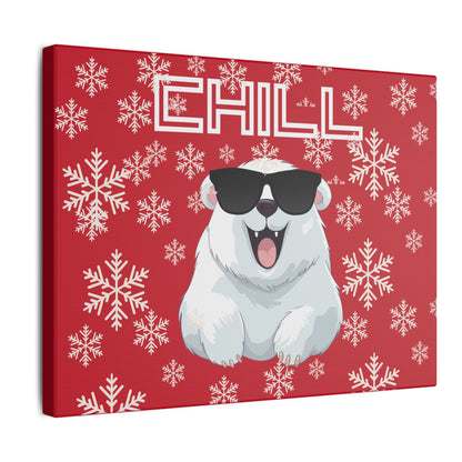 Chill, Polar Bear, Matte Canvas, Stretched 0.75", wall art, snowflakes - red