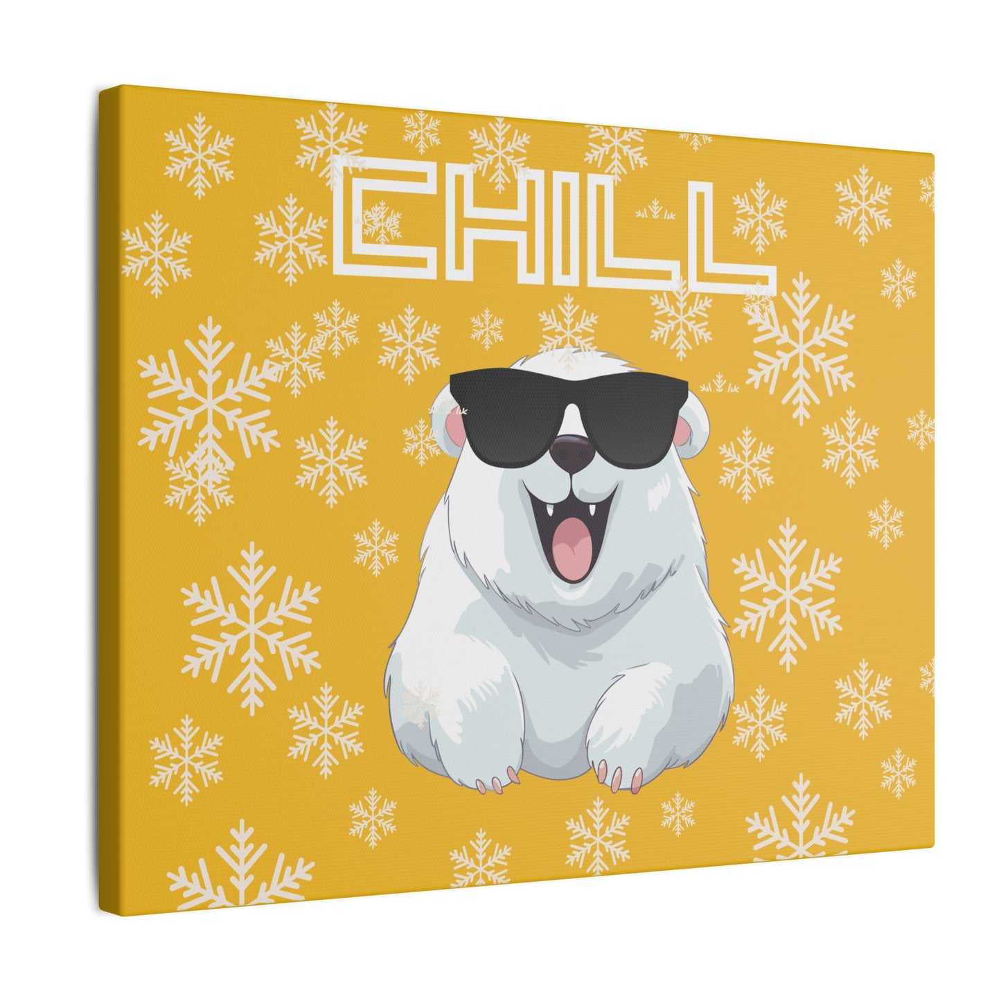 Chill, Polar Bear, Matte Canvas, Stretched 0.75", wall art, snowflakes - yellow