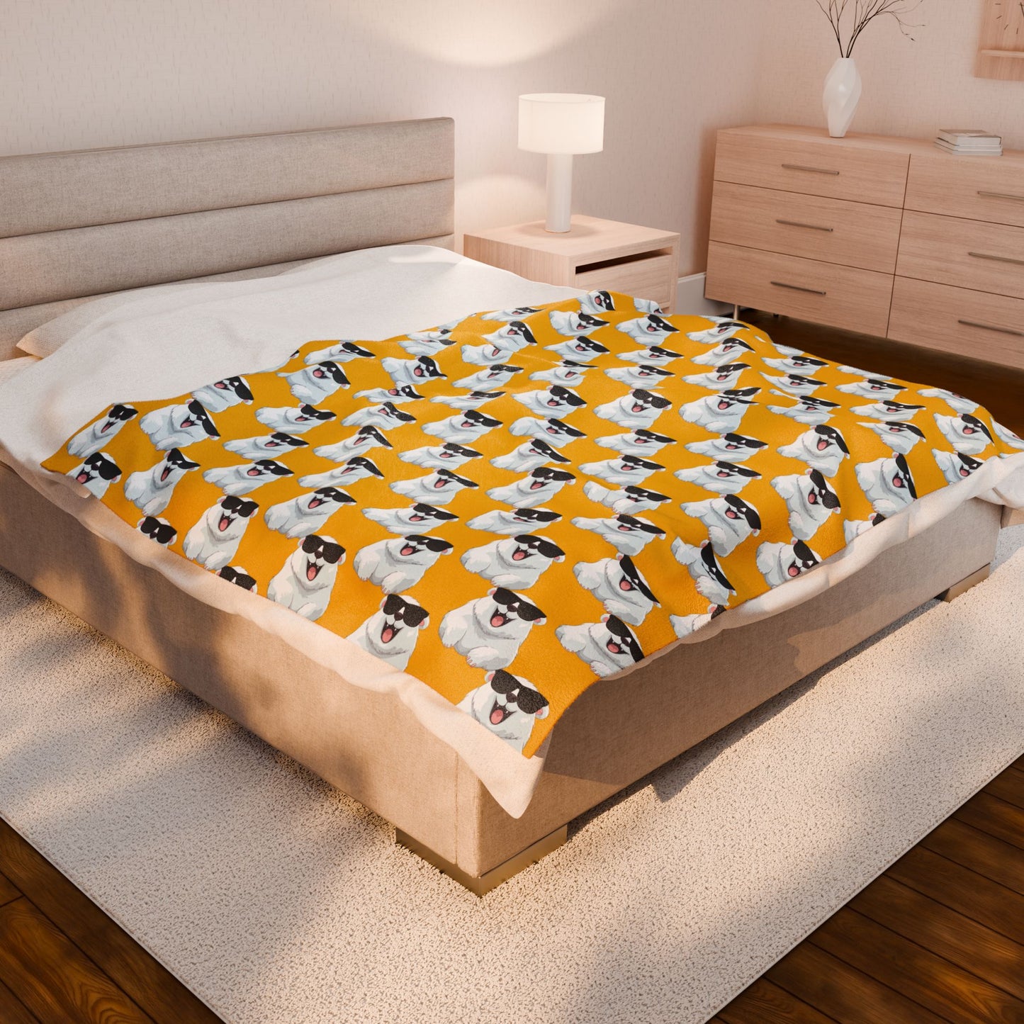 Polar Bear Velveteen Plush Blanket - Yellow