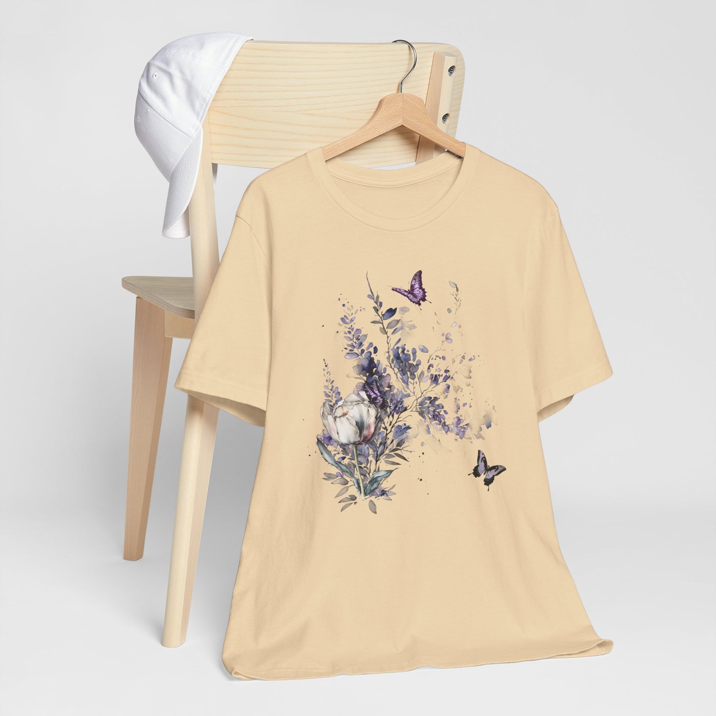 Flowers and Butterflies, Bella + Canvas T-shirt, spring, summer