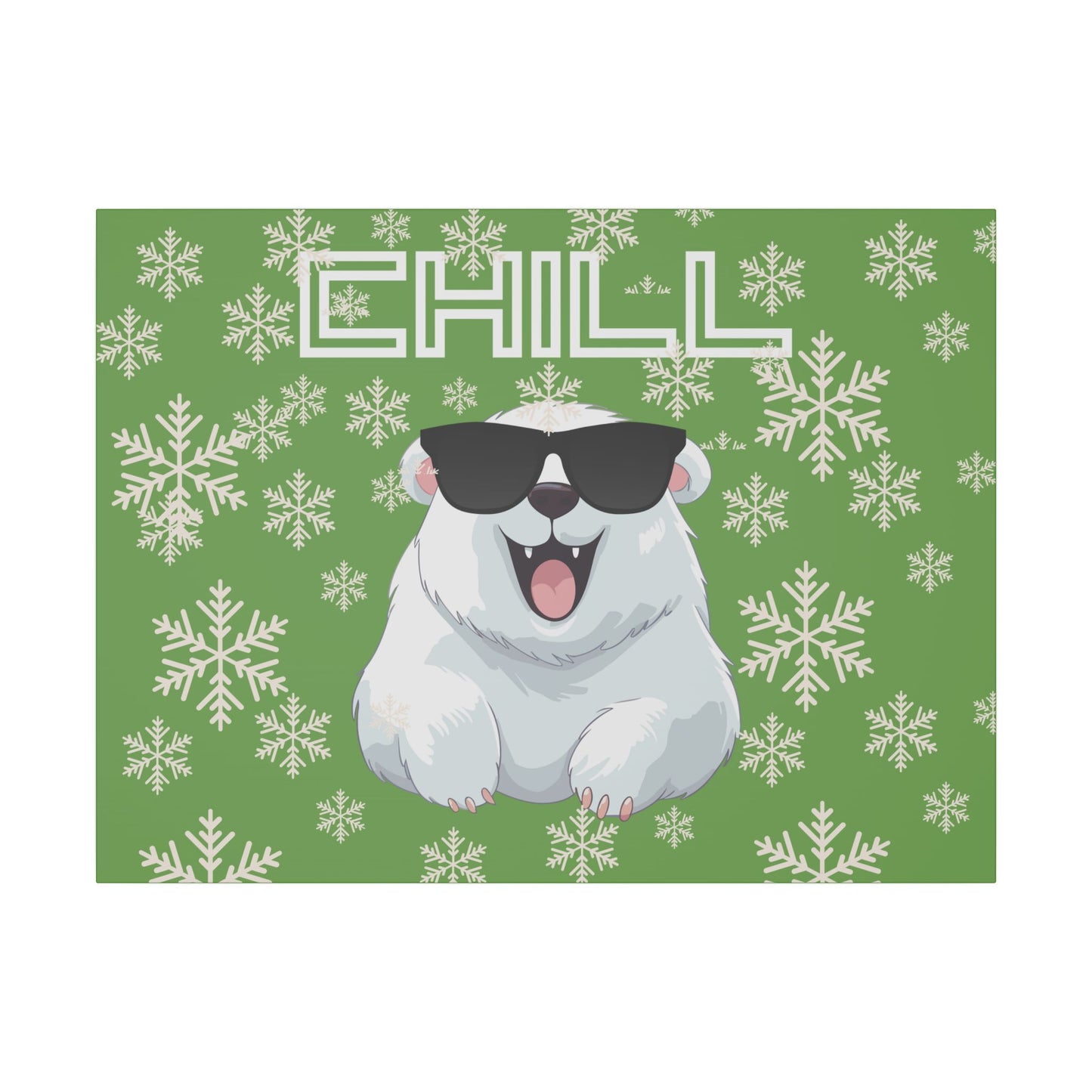 Chill, Polar Bear, Matte Canvas, Stretched 0.75", wall art, snowflakes - green