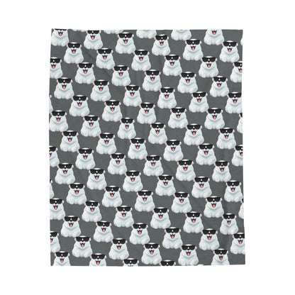 Polar Bear Velveteen Plush Blanket - Dark Gray