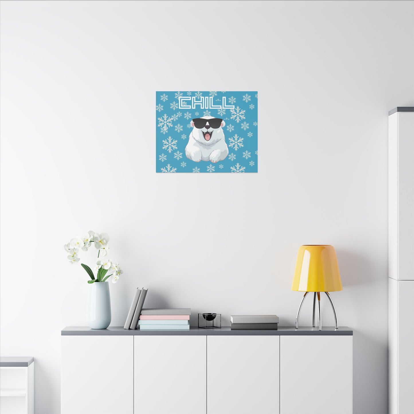 Chill, Polar Bear, Matte Canvas, Stretched 0.75", wall art, snowflakes