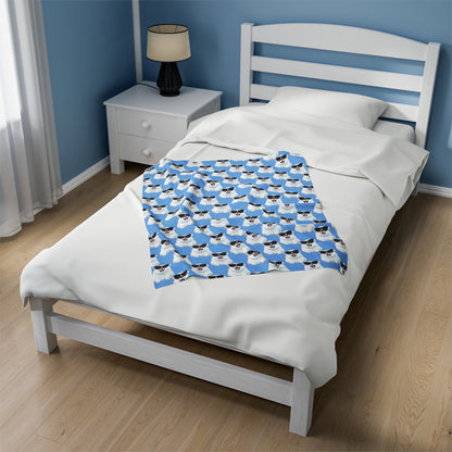 Polar Bear Velveteen Plush Blanket - Light blue