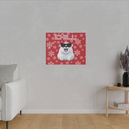 Chill, Polar Bear, Matte Canvas, Stretched 0.75", wall art, snowflakes - red