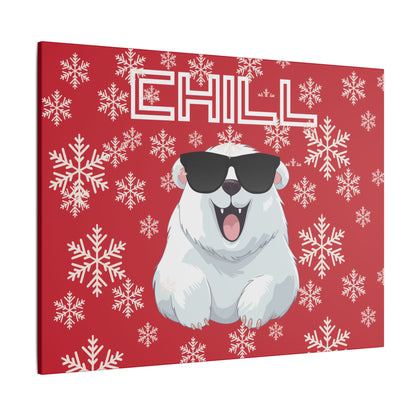 Chill, Polar Bear, Matte Canvas, Stretched 0.75", wall art, snowflakes - red