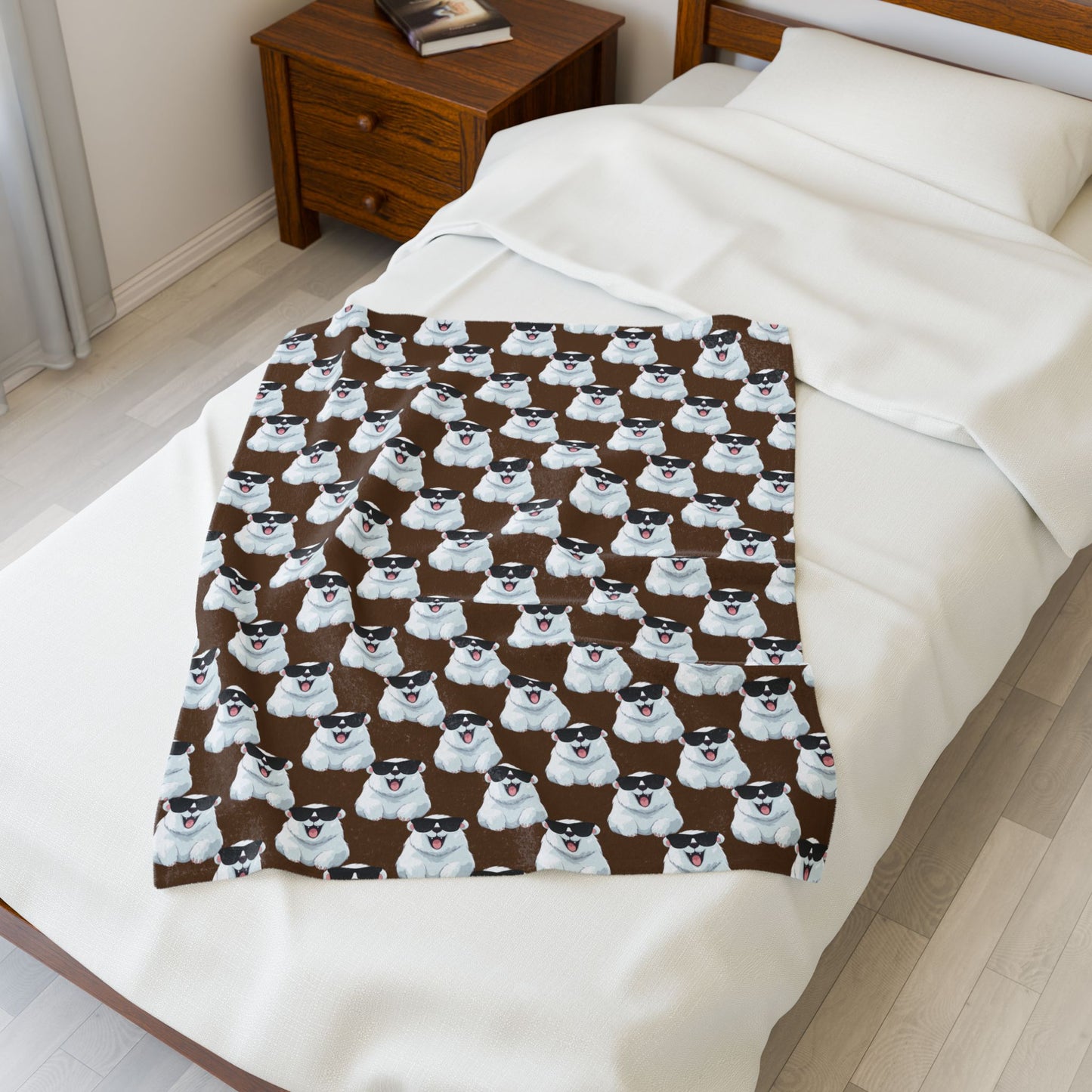Polar Bear Velveteen Plush Blanket - Brown