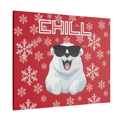 Chill, Polar Bear, Matte Canvas, Stretched 0.75", wall art, snowflakes - red