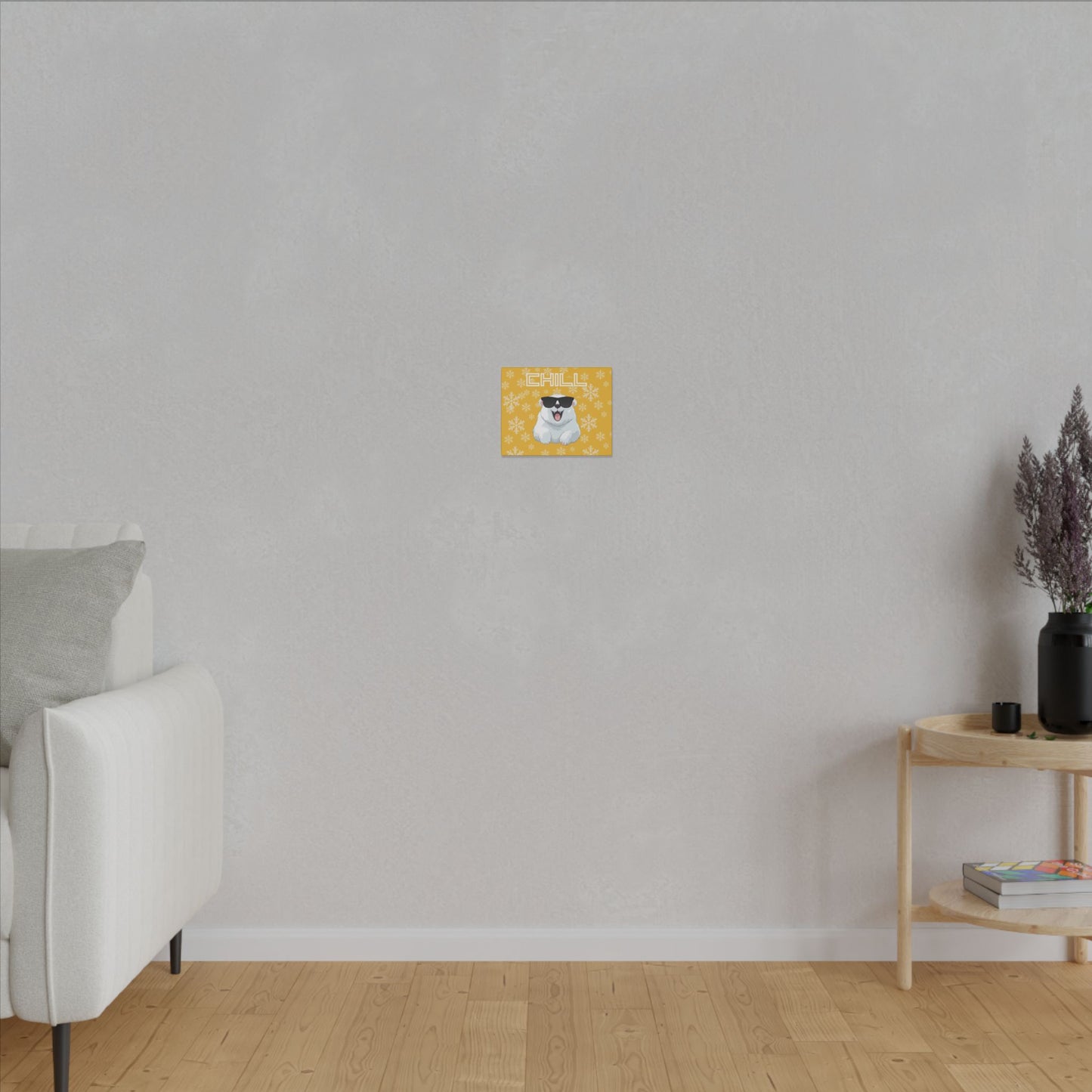 Chill, Polar Bear, Matte Canvas, Stretched 0.75", wall art, snowflakes - yellow