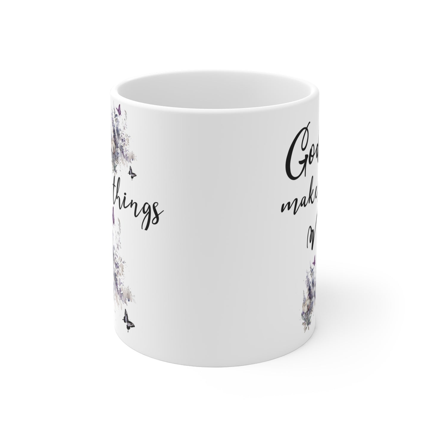 God Makes All Things New, Flowers and Butterflies Mug 11oz