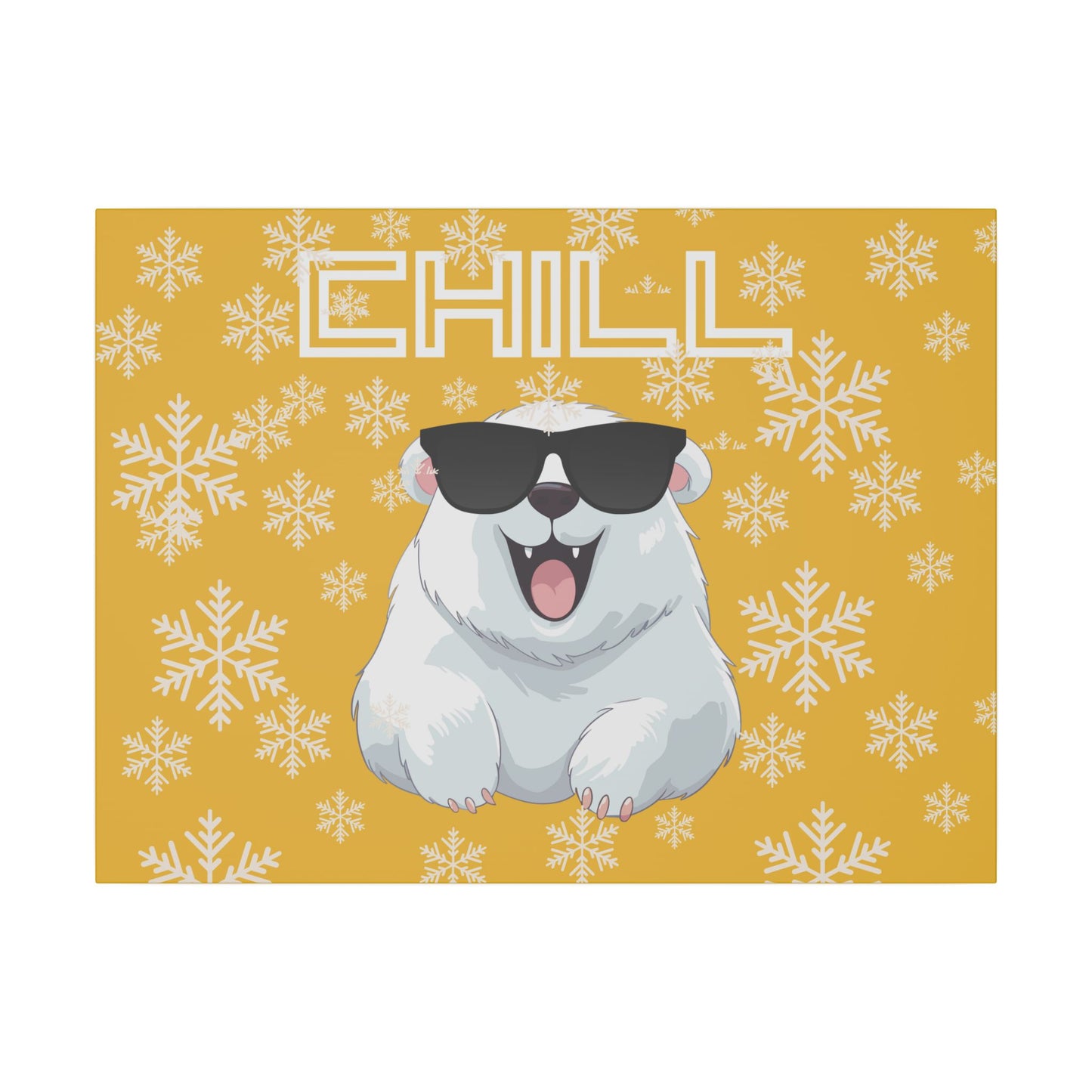 Chill, Polar Bear, Matte Canvas, Stretched 0.75", wall art, snowflakes - yellow