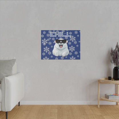 Chill, Polar Bear, Matte Canvas, Stretched 0.75", wall art, snowflakes - blue