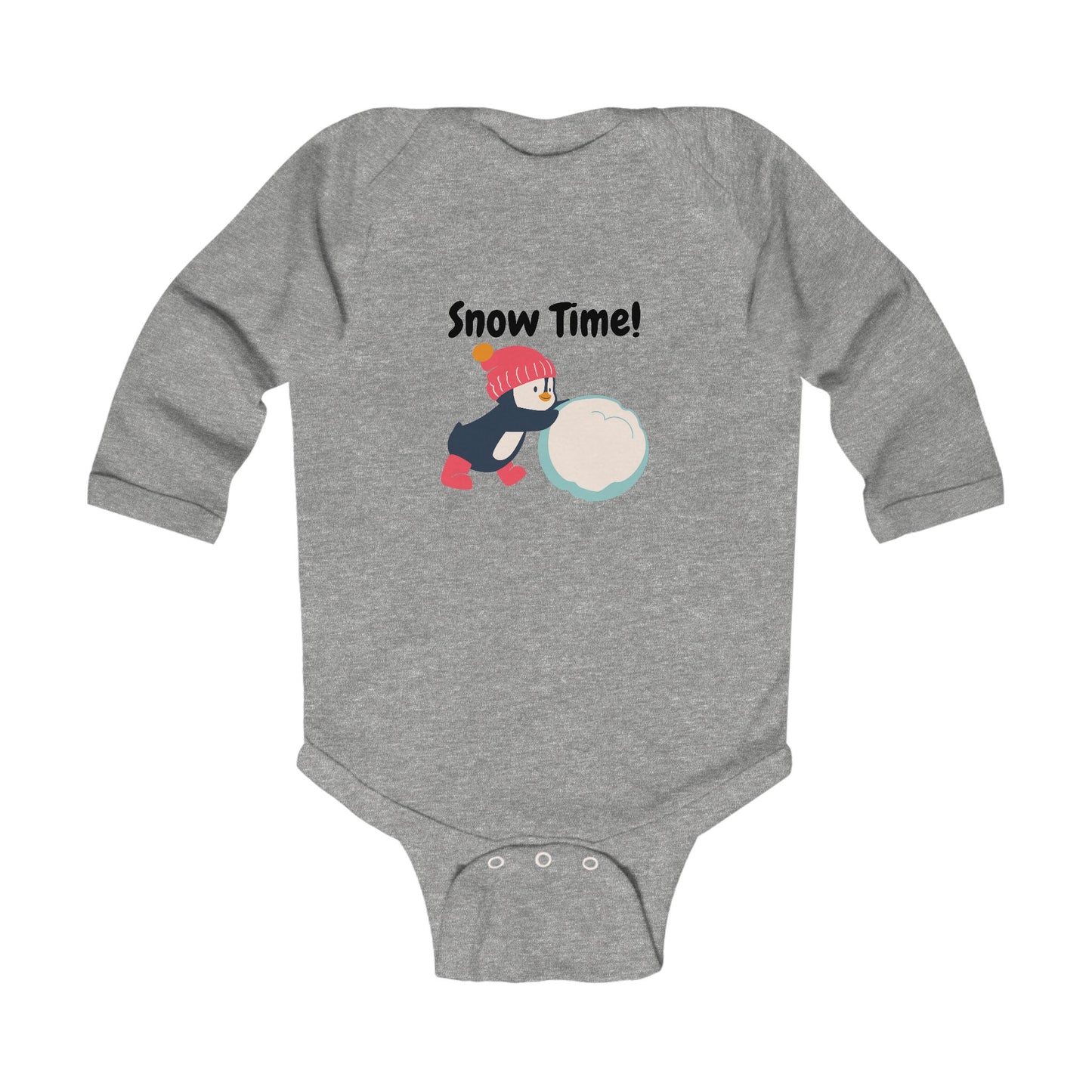 Snow Time Infant Long Sleeve Bodysuit, penguin, Christmas, birthday