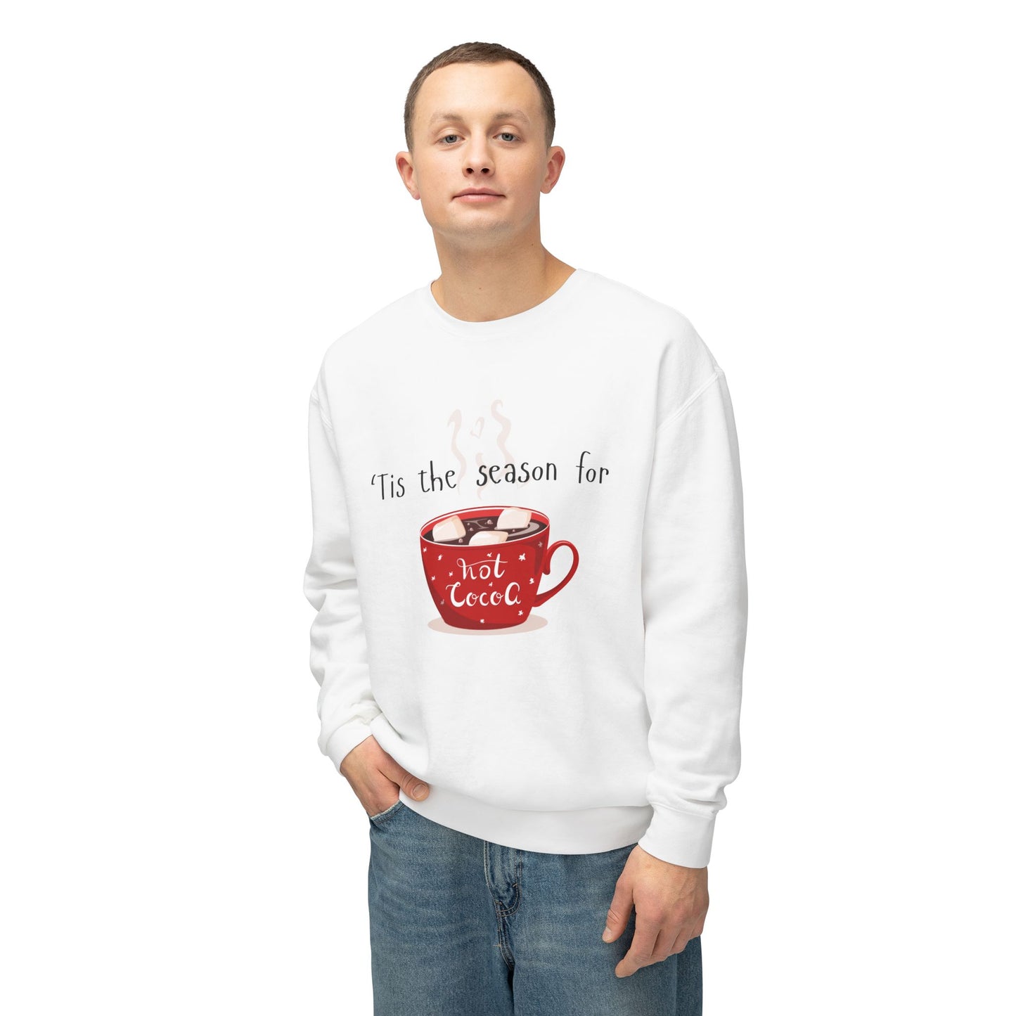 'Tis the Season for Hot Cocoa Unisex Lightweight Crewneck Sweatshirt, Christmas