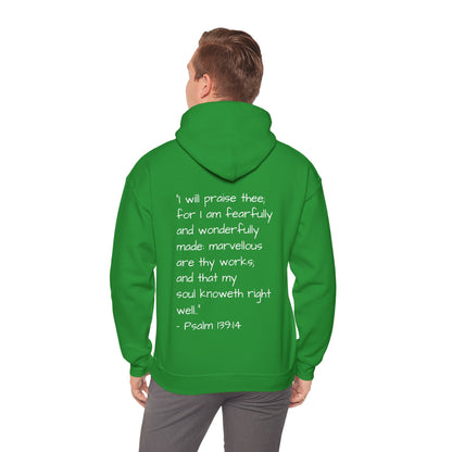 Unisex Hooded Sweatshirt, Only One of Me with scripture, Psalm 139:14 on back