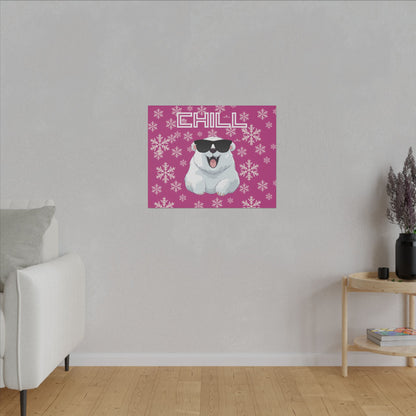 Chill, Polar Bear, Matte Canvas, Stretched 0.75", wall art, snowflakes - pink