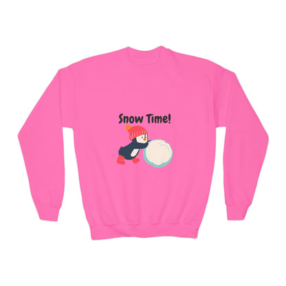 Snow Time Youth Crewneck Sweatshirt, penquin, Christmas