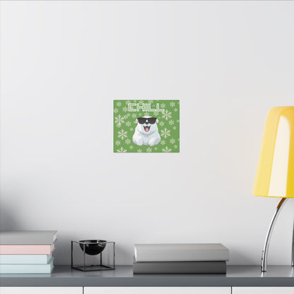 Chill, Polar Bear, Matte Canvas, Stretched 0.75", wall art, snowflakes - green
