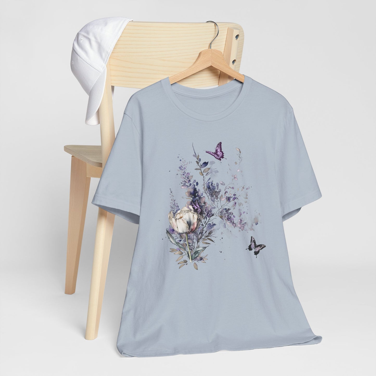 Flowers and Butterflies, Bella + Canvas T-shirt, spring, summer