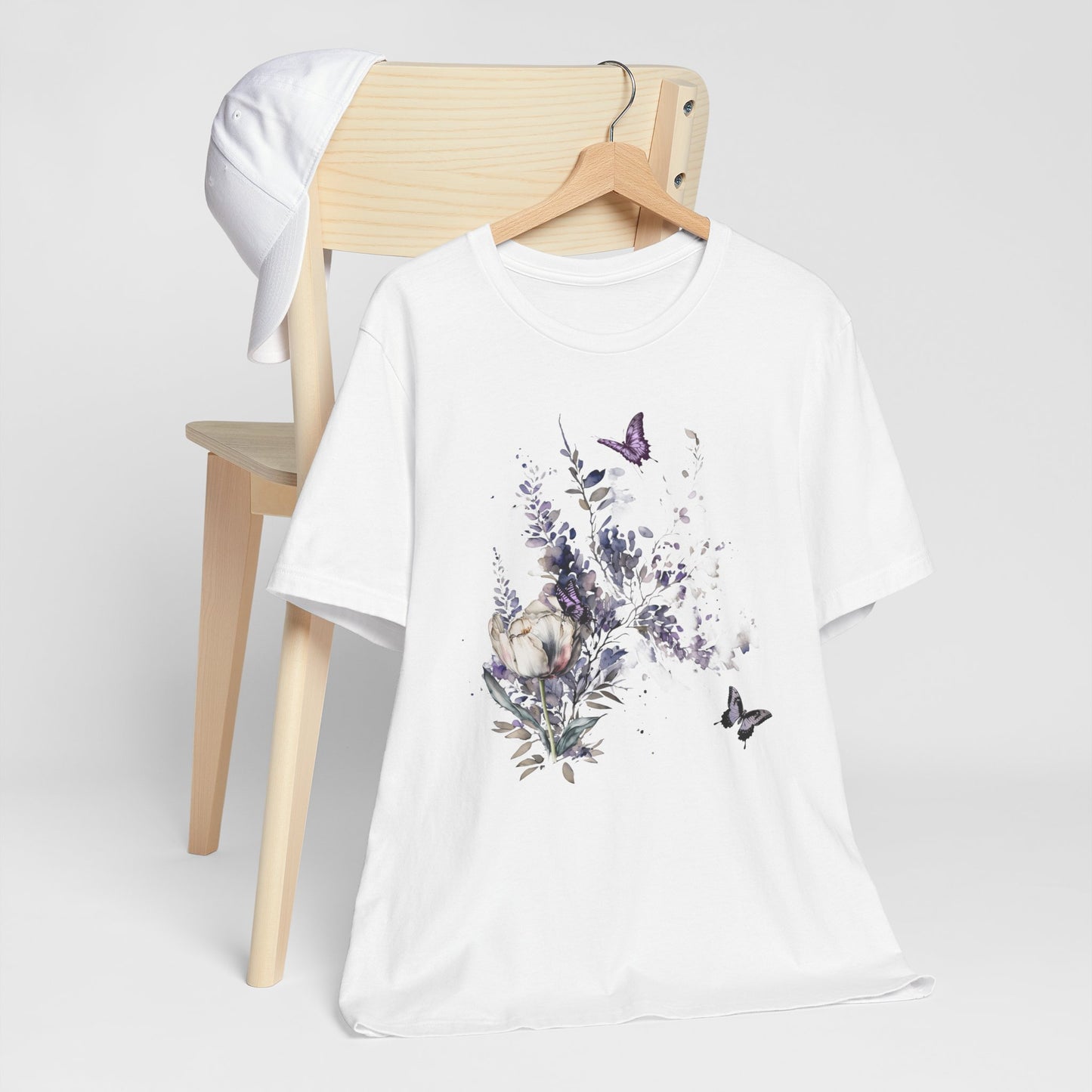 Flowers and Butterflies, Bella + Canvas T-shirt, spring, summer