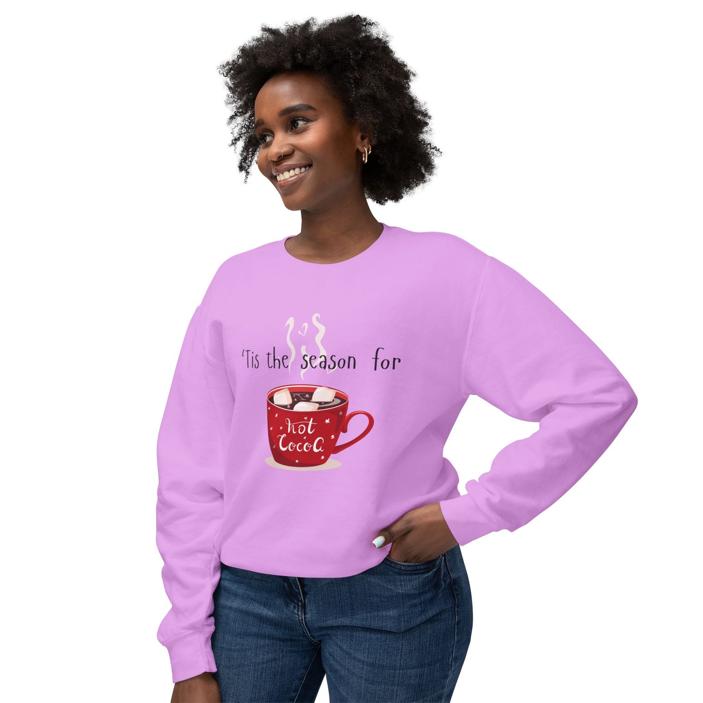 'Tis the Season for Hot Cocoa Unisex Lightweight Crewneck Sweatshirt, Christmas