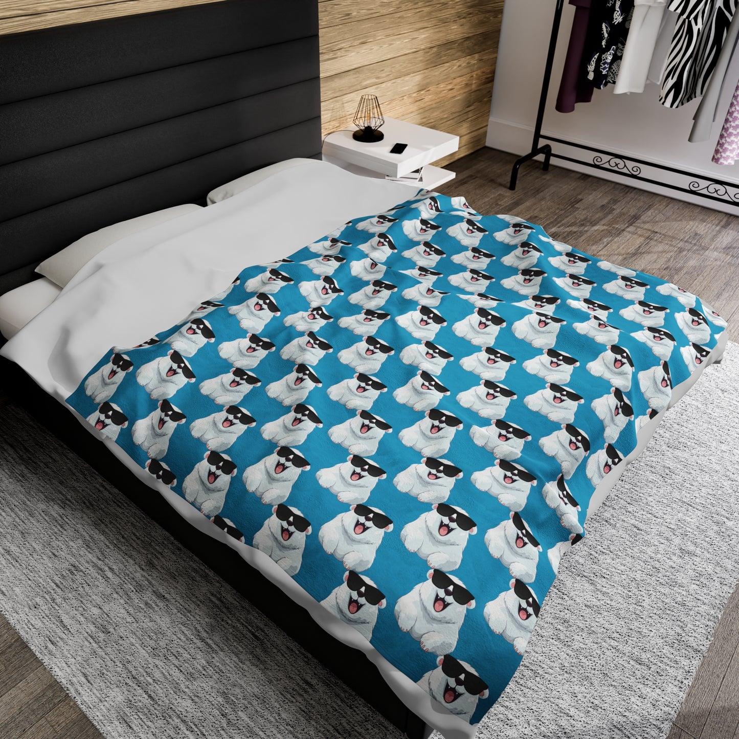 Polar Bear Velveteen Plush Blanket - Turquoise