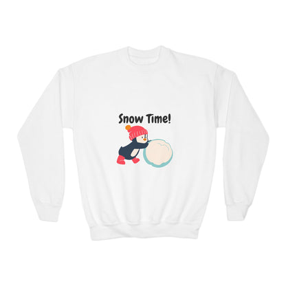 Snow Time Youth Crewneck Sweatshirt, penquin, Christmas