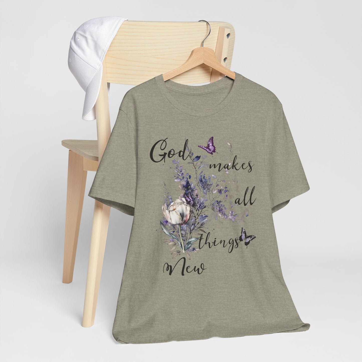 God Makes All Things New Flowers + Butterflies , Bella + Canvas, T-shirt, spring