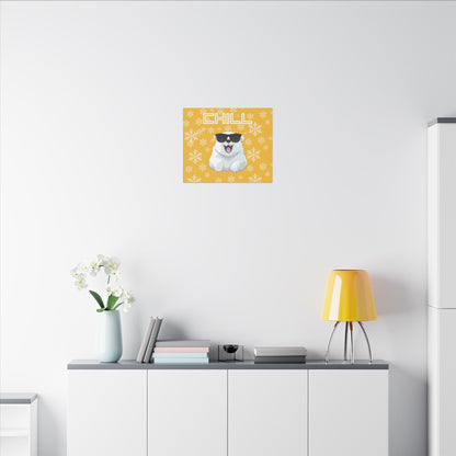 Chill, Polar Bear, Matte Canvas, Stretched 0.75", wall art, snowflakes - yellow