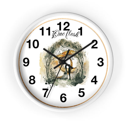 One Flesh Christian Wall Clock with rings, vintage design, wedding, new couple