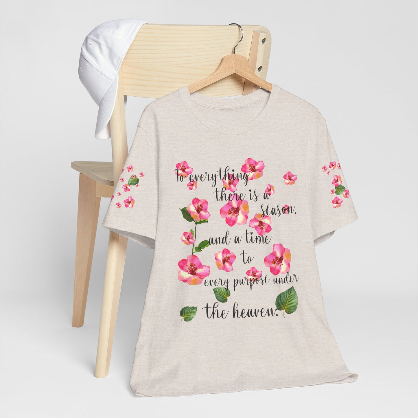 To Everything There Is A Season Pink Flowers, sleeve design, Bella+Canvas, T-shirt, spring