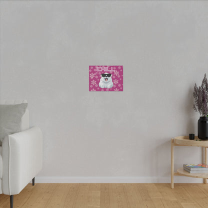 Chill, Polar Bear, Matte Canvas, Stretched 0.75", wall art, snowflakes - pink