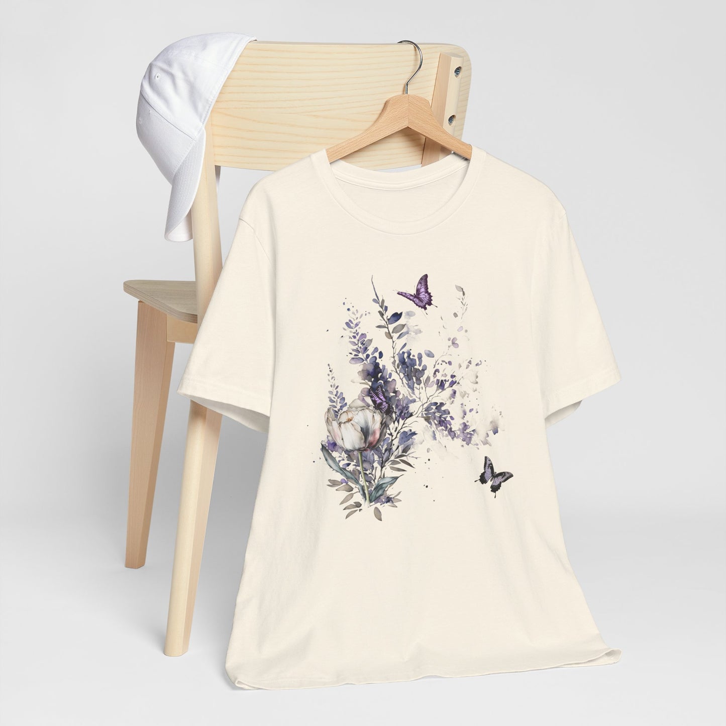 Flowers and Butterflies, Bella + Canvas T-shirt, spring, summer