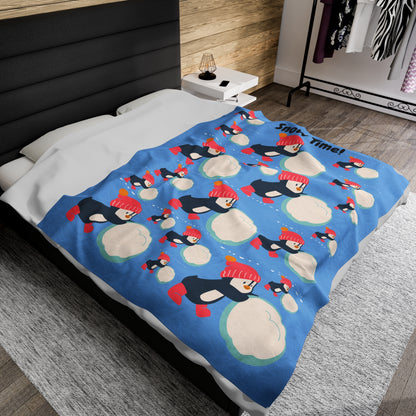 Snow Time Velveteen Plush Blanket - Light blue