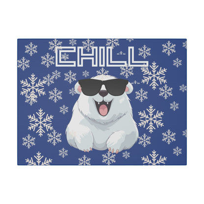 Chill, Polar Bear, Matte Canvas, Stretched 0.75", wall art, snowflakes - blue