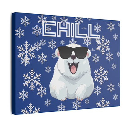 Chill, Polar Bear, Matte Canvas, Stretched 0.75", wall art, snowflakes - blue