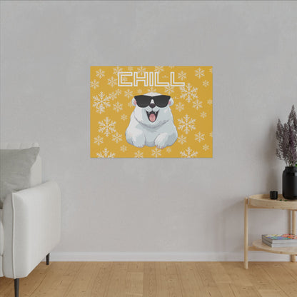 Chill, Polar Bear, Matte Canvas, Stretched 0.75", wall art, snowflakes - yellow