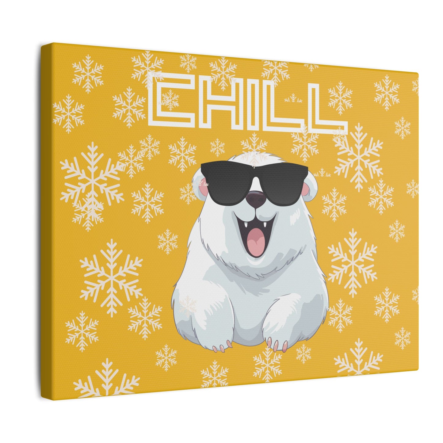 Chill, Polar Bear, Matte Canvas, Stretched 0.75", wall art, snowflakes - yellow