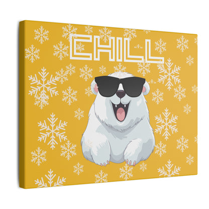 Chill, Polar Bear, Matte Canvas, Stretched 0.75", wall art, snowflakes - yellow