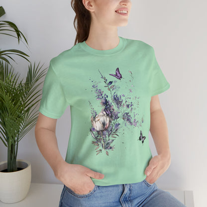 Flowers and Butterflies, Bella + Canvas T-shirt, spring, summer