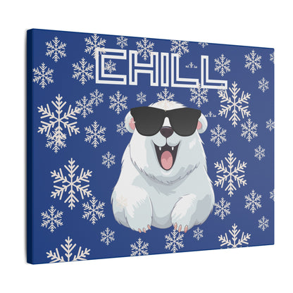 Chill, Polar Bear, Matte Canvas, Stretched 0.75", wall art, snowflakes - blue
