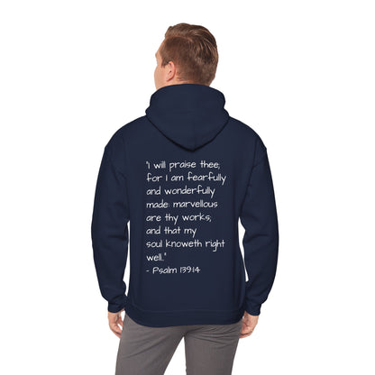 Unisex Hooded Sweatshirt, Only One of Me with scripture, Psalm 139:14 on back