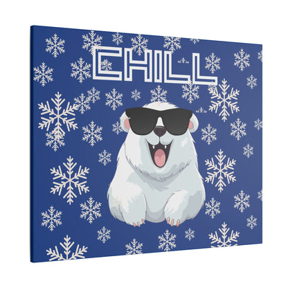 Chill, Polar Bear, Matte Canvas, Stretched 0.75", wall art, snowflakes - blue