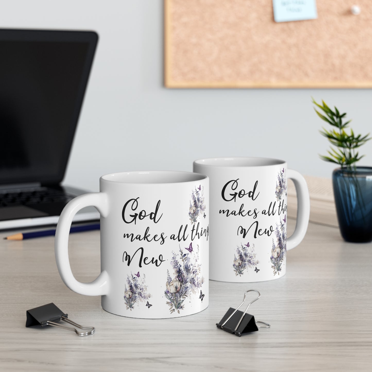 God Makes All Things New, Flowers and Butterflies Mug 11oz