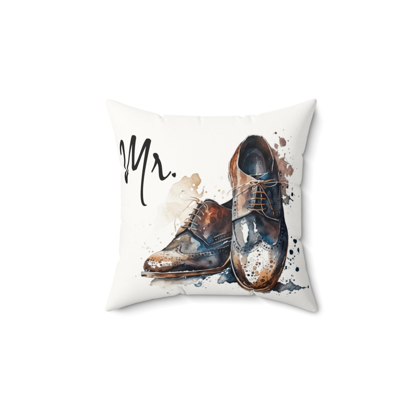 Mr.' Faux Suede Pillow- vintage design, Wedding, Anniversary, ('His' on back)